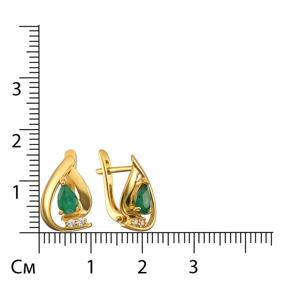 Серебряные серьги 925 пробы; вставки 2 Изумруд 0,642 3/3; 4 Фианит бесцв.;