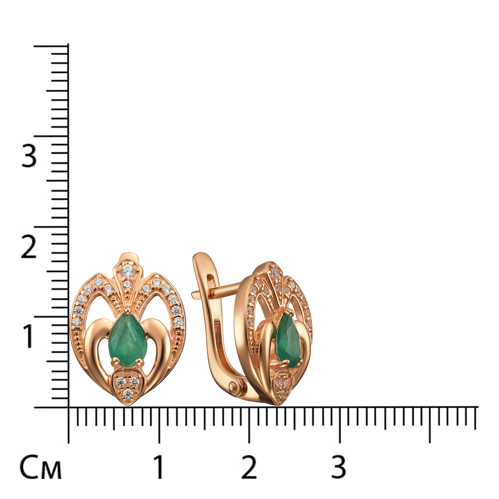 Серебряные серьги 925 пробы; вставки 2 Изумруд 0,642 3/3; 34 Фианит бесцв.;