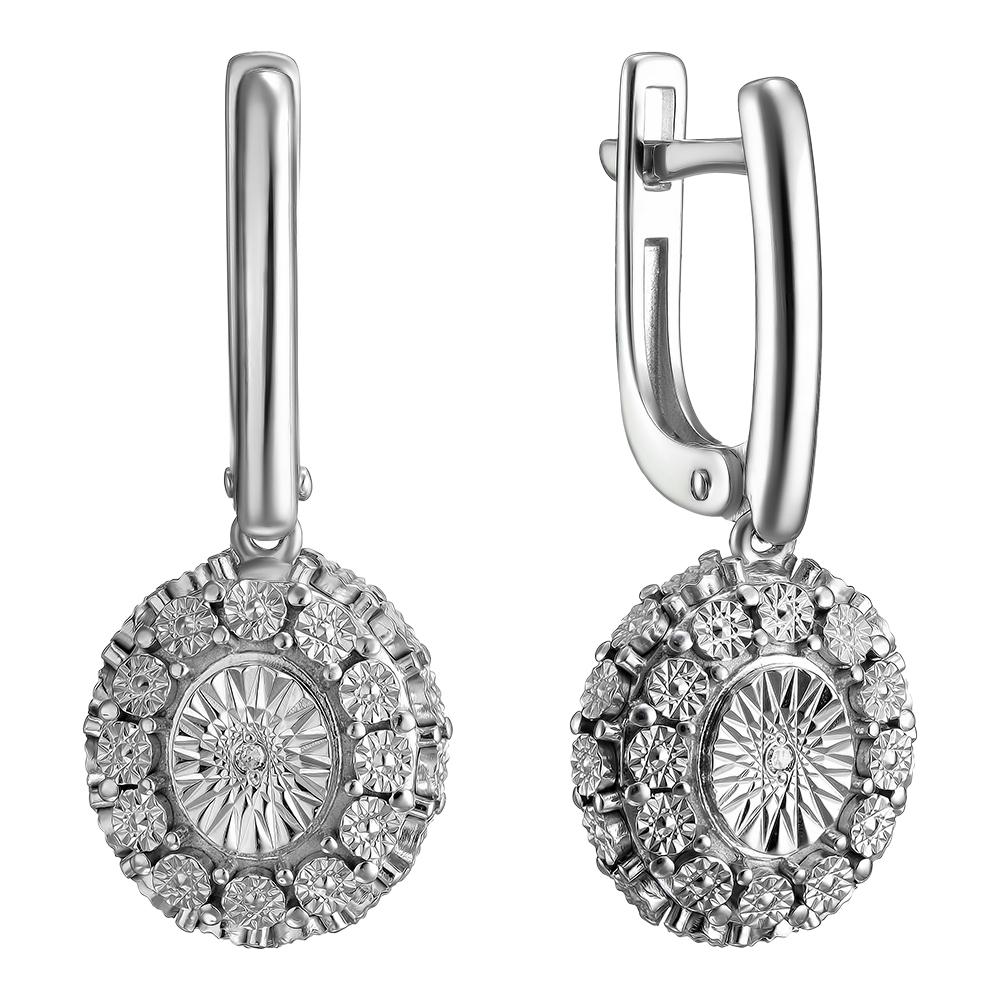 Серебряные серьги 925 пробы; с алмазной обработкой; вставки 2 Бр.Кр-17 0,011 2/3A;