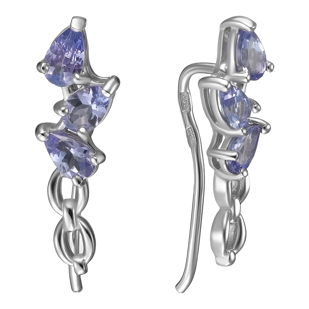 Серебряные серьги 925 пробы; вставки 6 Танзанит;