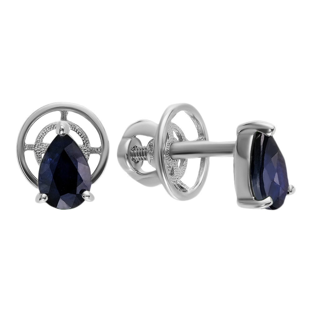 Серебряные серьги-пусеты 925 пробы; вставки 2 Сапфир U/2 0,997;