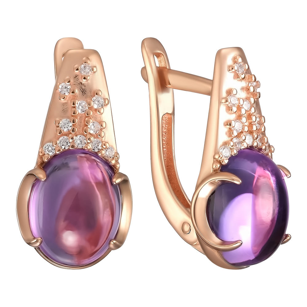 Серебряные серьги 925 пробы; вставки 2 Аметист; 22 Фианит бесцв.;