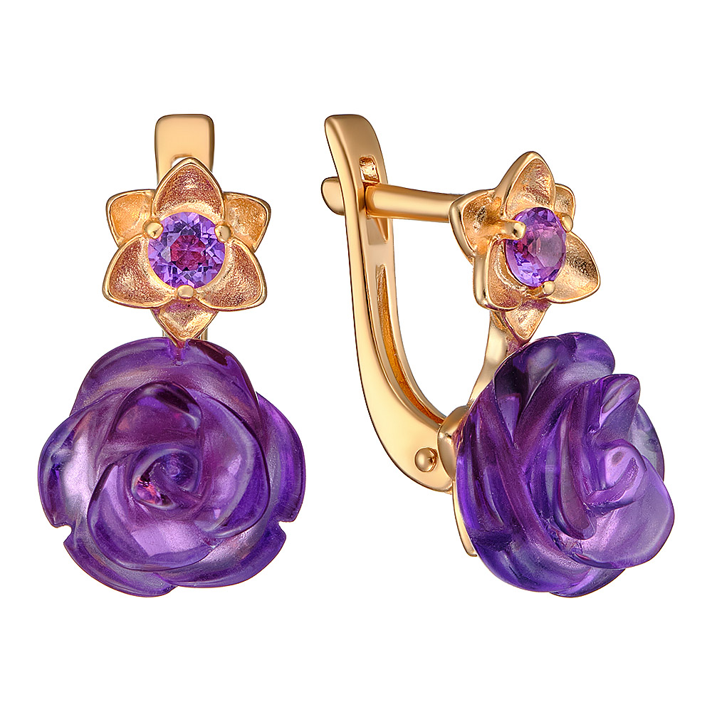 Серебряные серьги 925 пробы; вставки 4 Аметист;