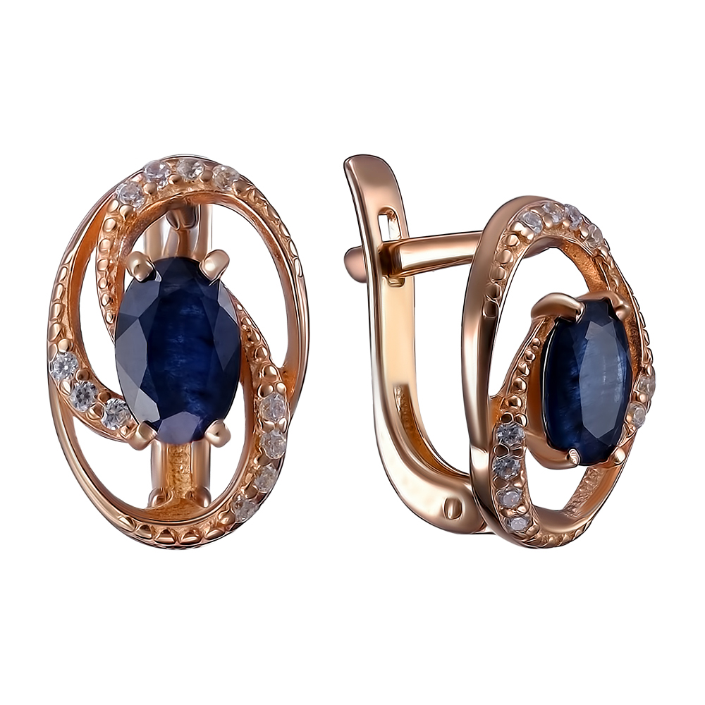 Серебряные серьги 925 пробы; вставки 2 Сапфир U/2 1,087; 22 Фианит бесцв.;