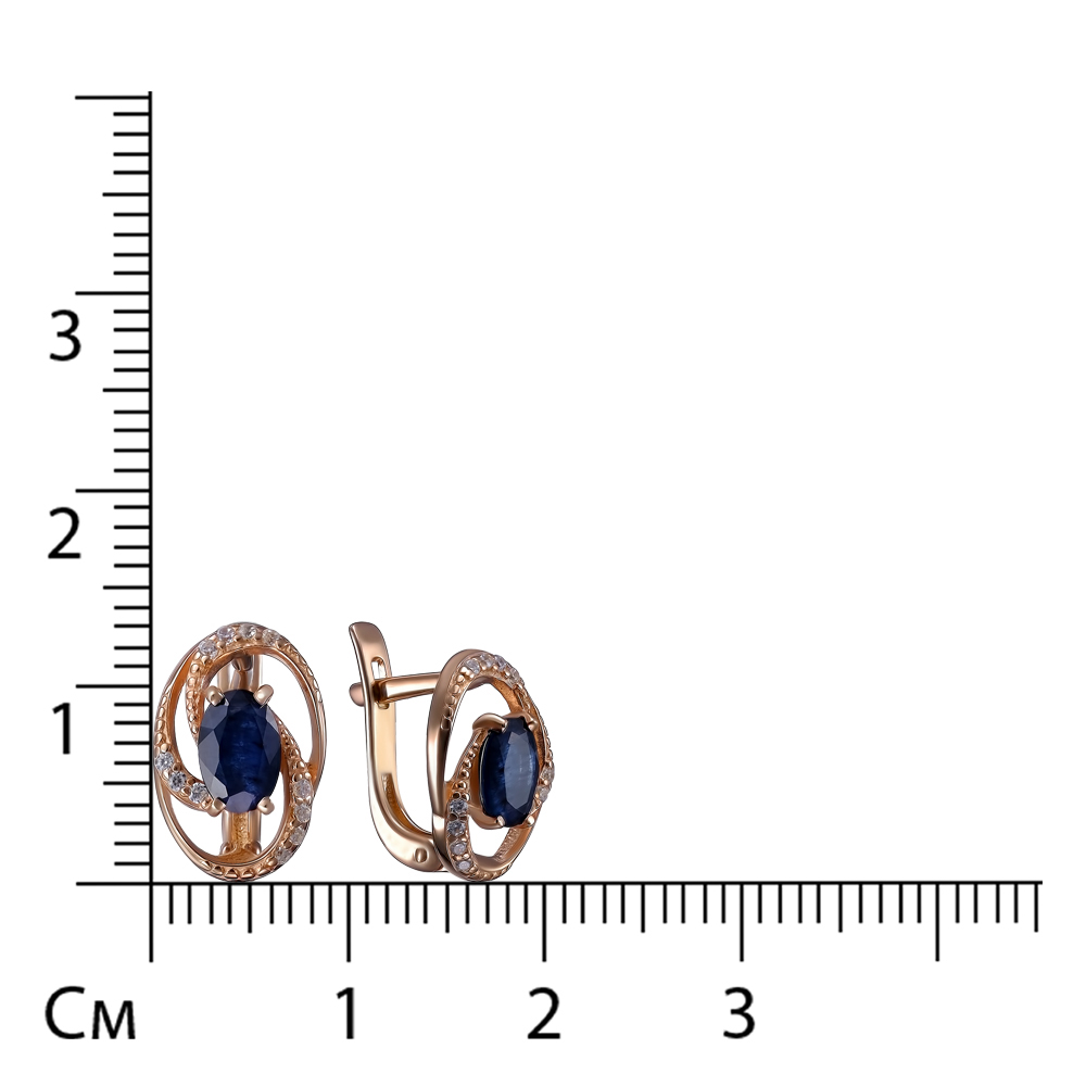 Серебряные серьги 925 пробы; вставки 2 Сапфир U/2 1,087; 22 Фианит бесцв.;
