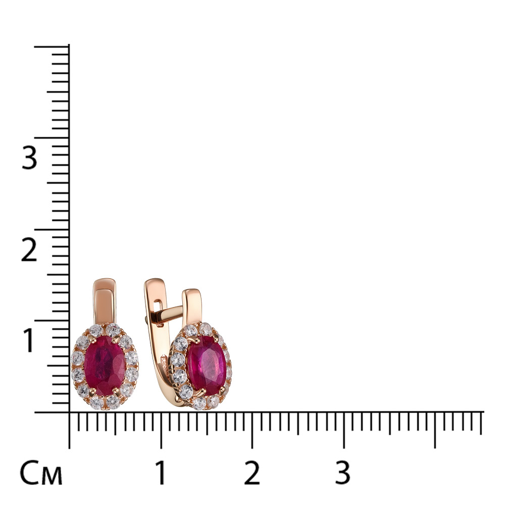 Серебряные серьги 925 пробы; вставки 2 Рубин F/2 1,311; 24 Фианит бесцв.;