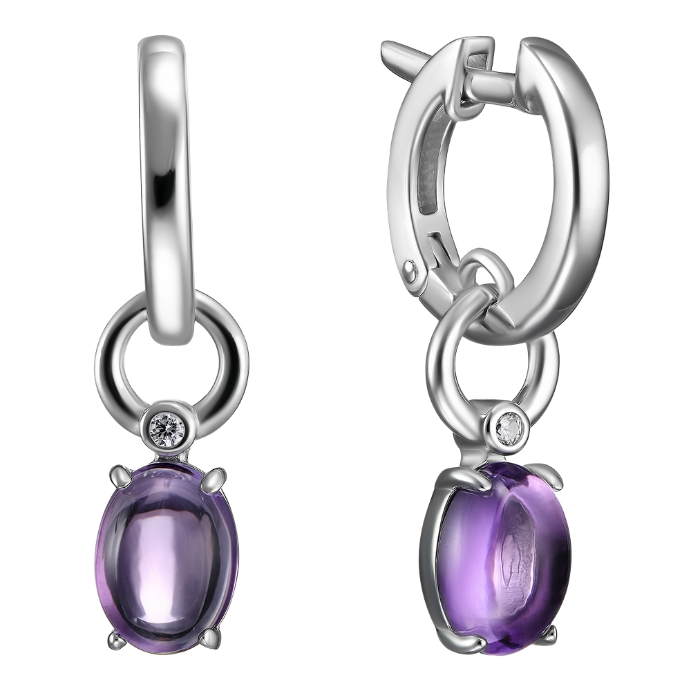 Серебряные серьги 925 пробы; вставки 2 Аметис; 2 Фианит бесцв.;