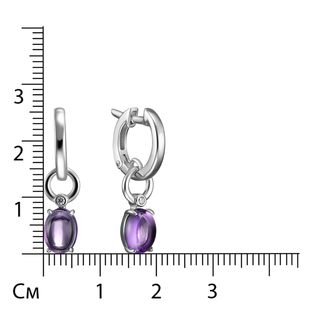 Серебряные серьги 925 пробы; вставки 2 Аметис; 2 Фианит бесцв.;