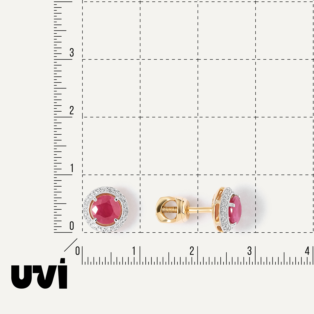 Серьги-пусеты из желтого золота с рубинами