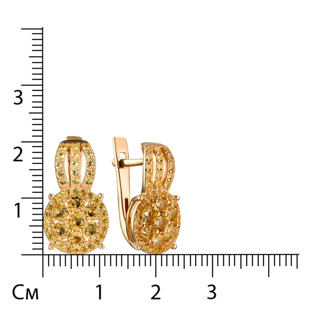 Серебряные серьги 925 пробы; вставки 14 Цитрин; 78 Фианит желт.;