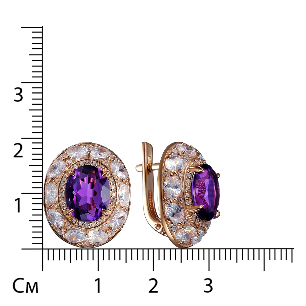 Серебряные серьги 925 пробы; вставки 2 Аметист; 96 Фианит бесцв.;
