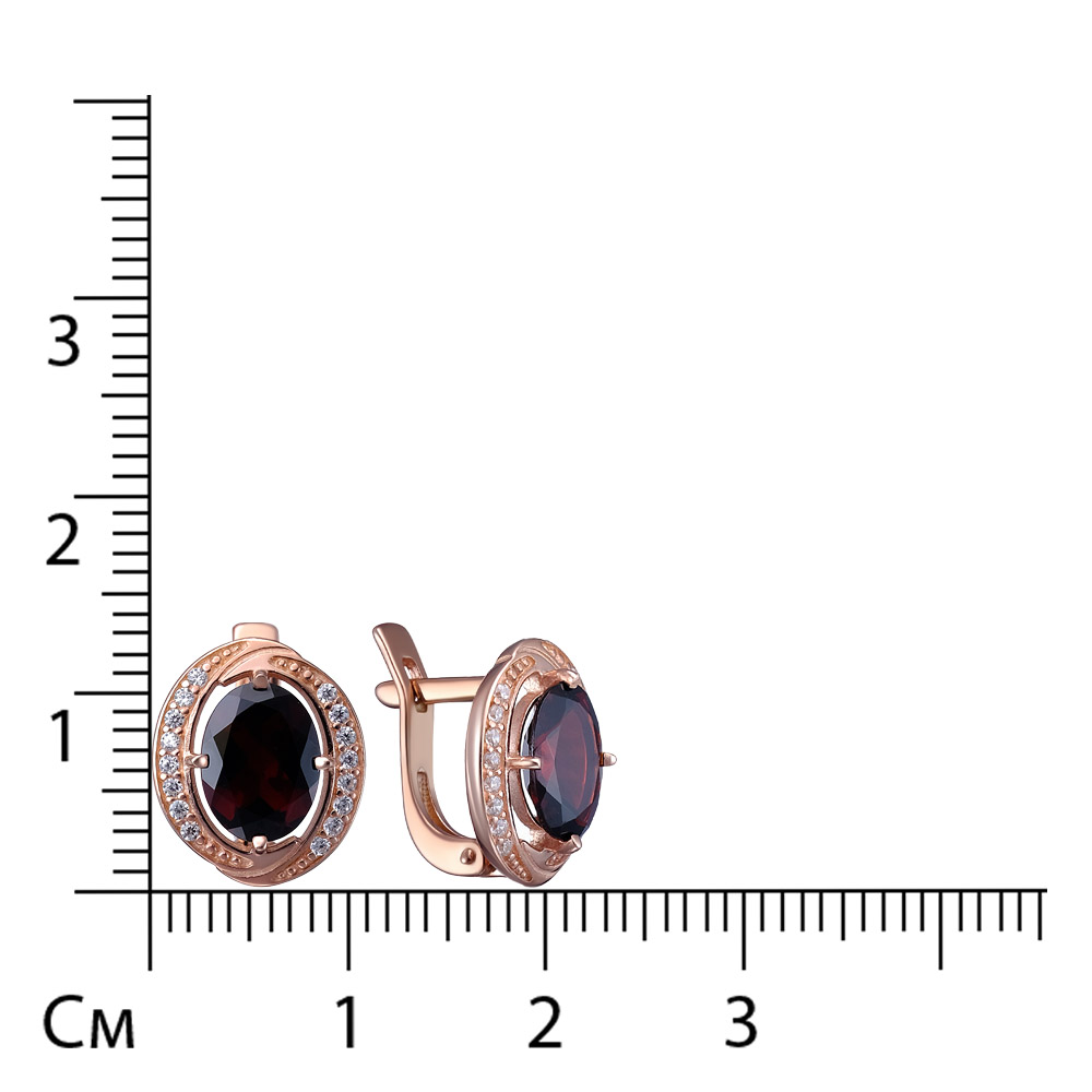 Серебряные серьги 925 пробы; вставки 2 Гранат; 32 Фианит бесцв.;