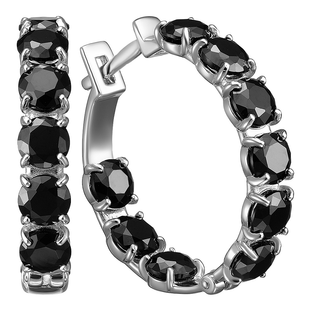 Серебряные серьги-конго 925 пробы; вставки 18 Шпинель черная;