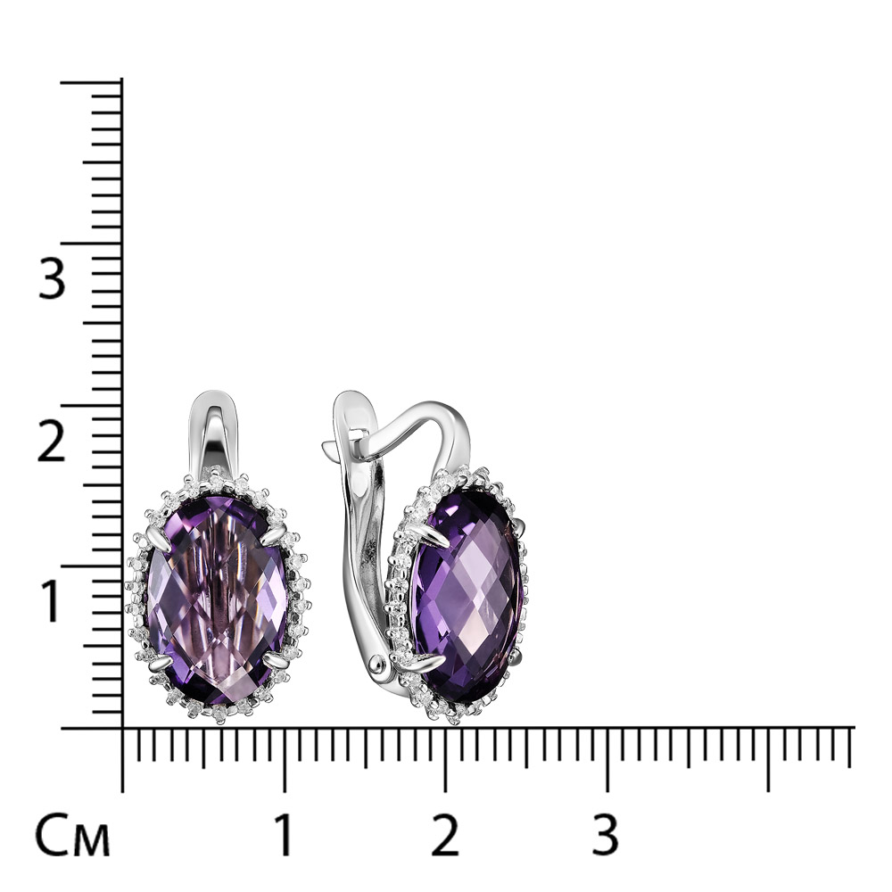 Серебряные серьги 925 пробы; вставки 2 Аметист; 52 Фианит бесцв.;