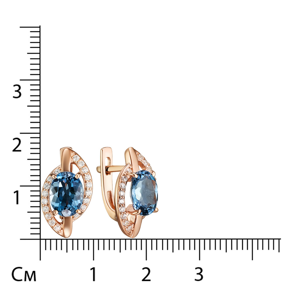 Серебряные серьги 925 пробы; вставки 2 Топаз лондон; 36 Фианит бесцв.;