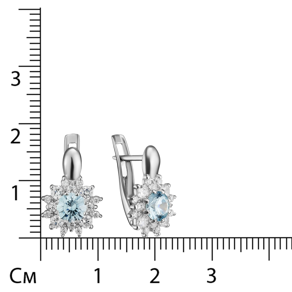 Серебряные серьги 925 пробы; вставки 2 Стекло имит. бриллиант гол.; 32 Фианит бесцв.;