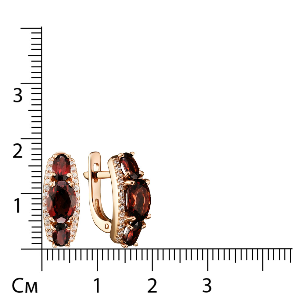 Серебряные серьги 925 пробы; вставки 6 Гранат; 52 Фианит бесцв.;