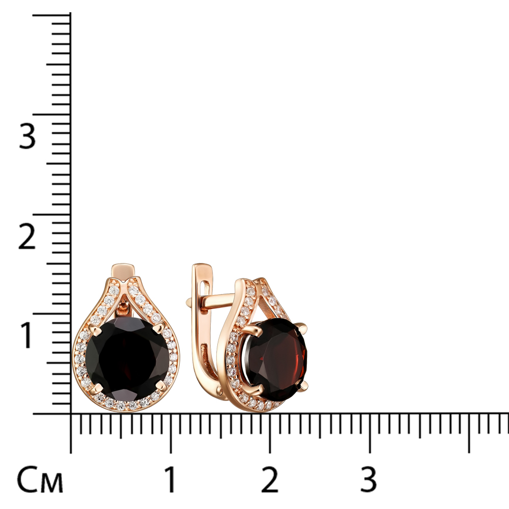 Серебряные серьги 925 пробы; вставки 2 Гранат; 48 Фианит бесцв.;