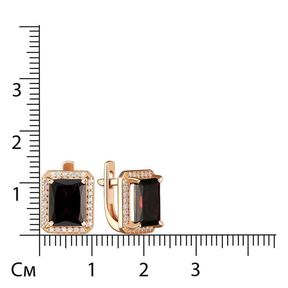 Серебряные серьги 925 пробы; вставки 2 Гранат; 56 Фианит бесцв.;