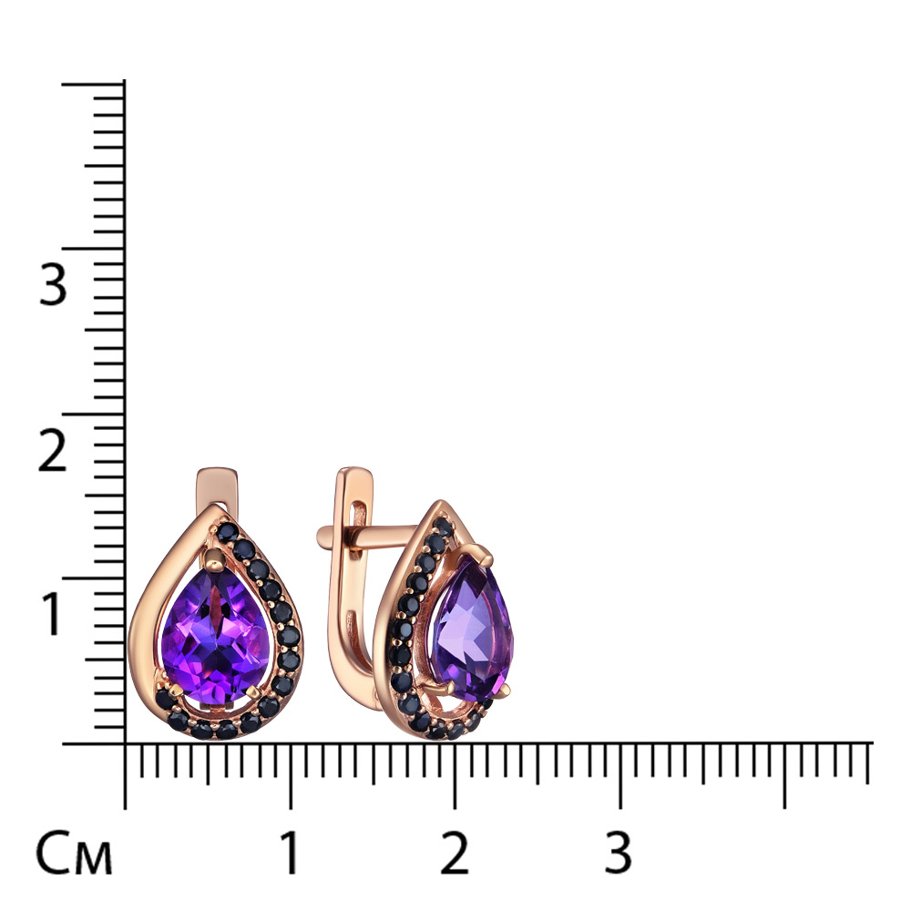 Серебряные серьги 925 пробы; вставки 2 Аметист; 28 Шпинель черная;