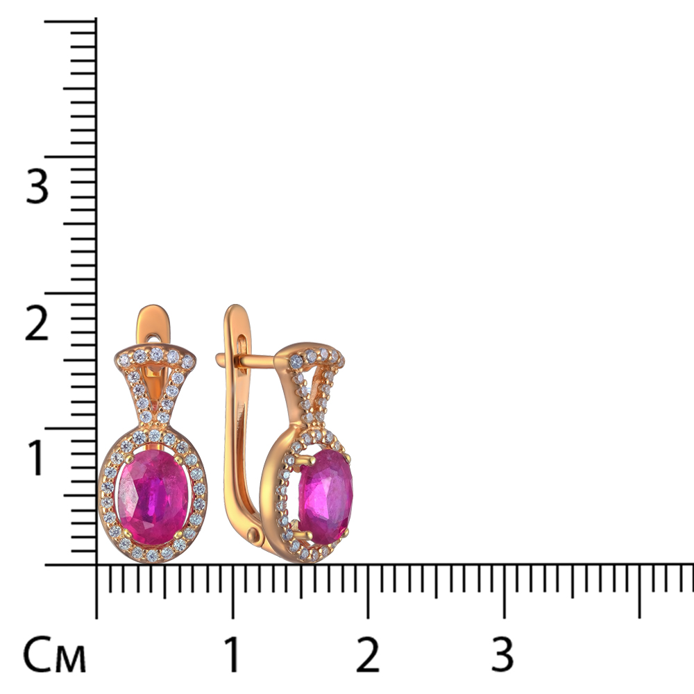 Серебряные серьги 925 пробы; вставки 2 Рубин 2/F 2,318; 70 Фианит бесцв.;