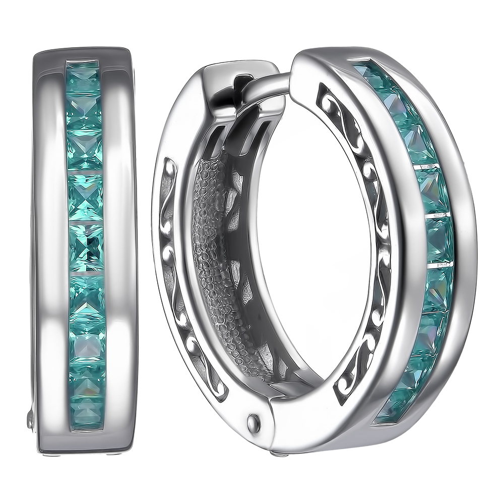 Серебряные серьги 925 пробы; вставки 18 Кварц синт. цв. параиба;
