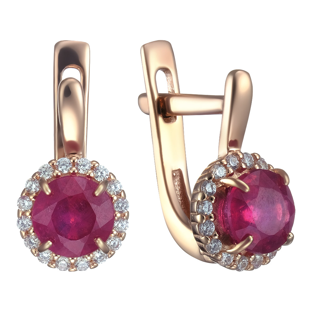 Серебряные серьги 925 пробы; вставки 2 Рубин F/2 1,505; 32 Фианит бесцв.;
