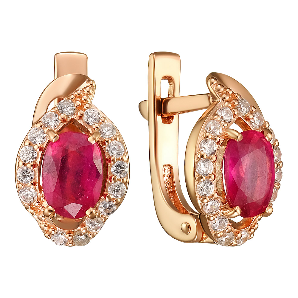 Серебряные серьги 925 пробы; вставки 2 Рубин F/2 1,229; 30 Фианит бесцв.;