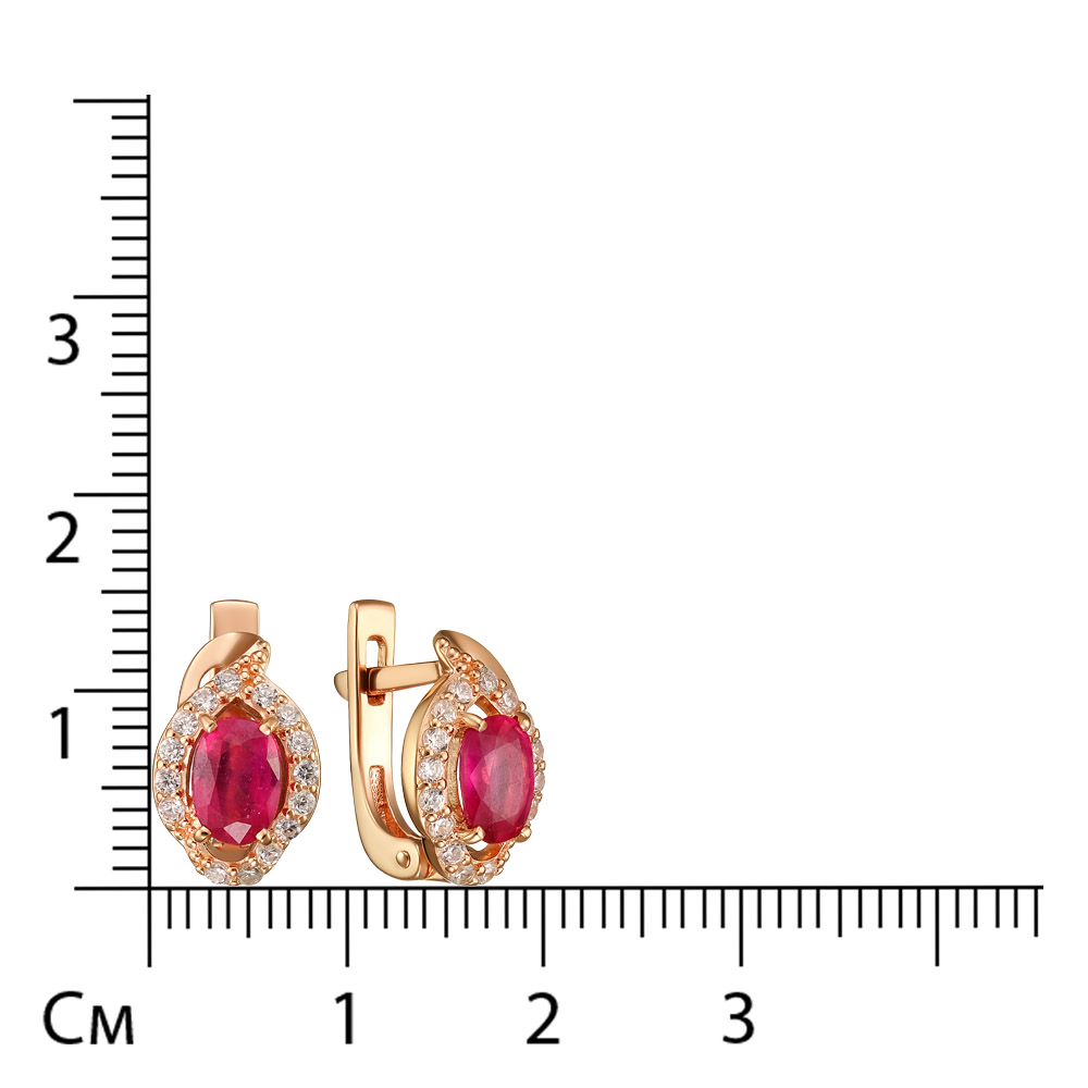 Серебряные серьги 925 пробы; вставки 2 Рубин F/2 1,229; 30 Фианит бесцв.;