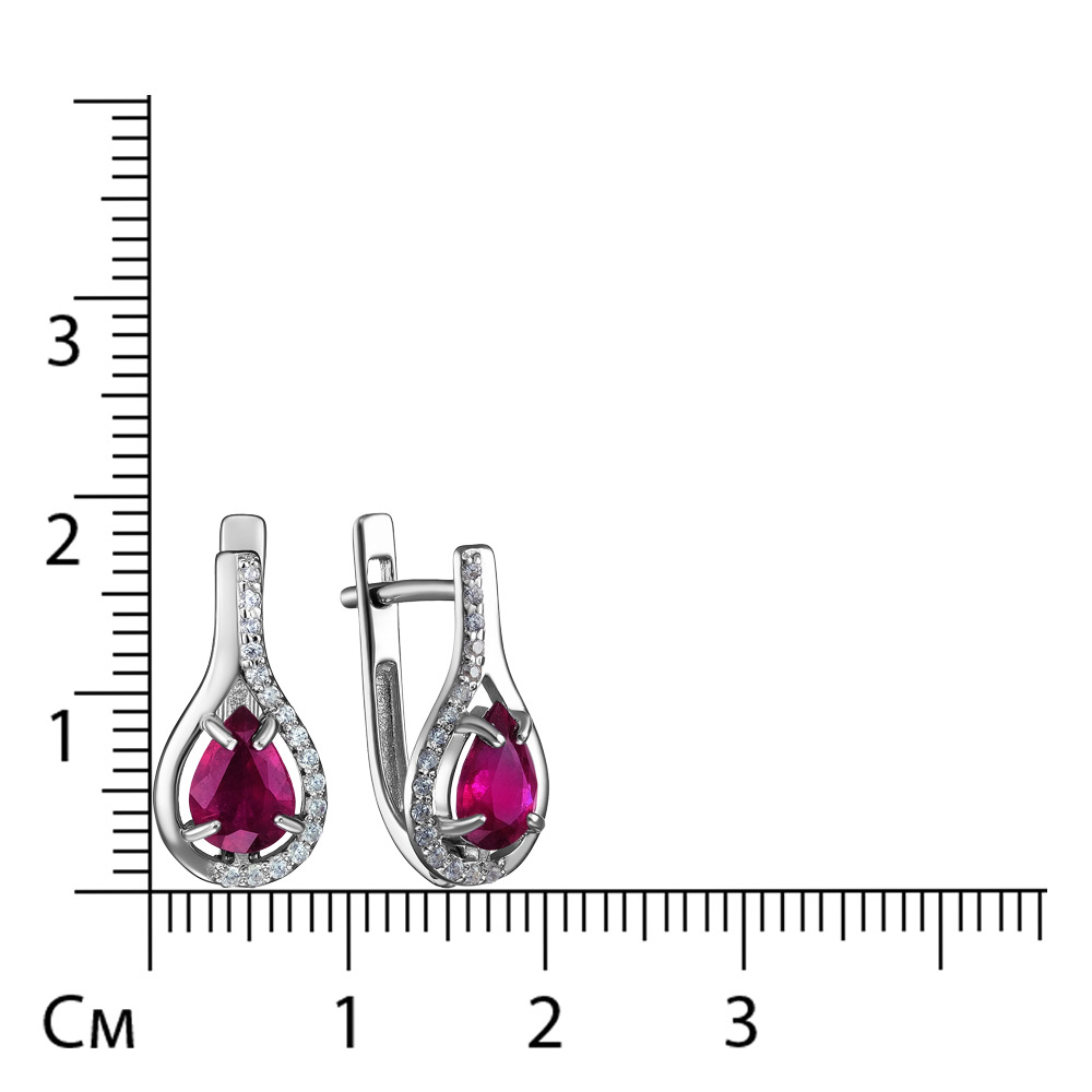 Серебряные серьги 925 пробы; вставки 2 Рубин 2/F 1,722; 32 Фианит бесцв.;