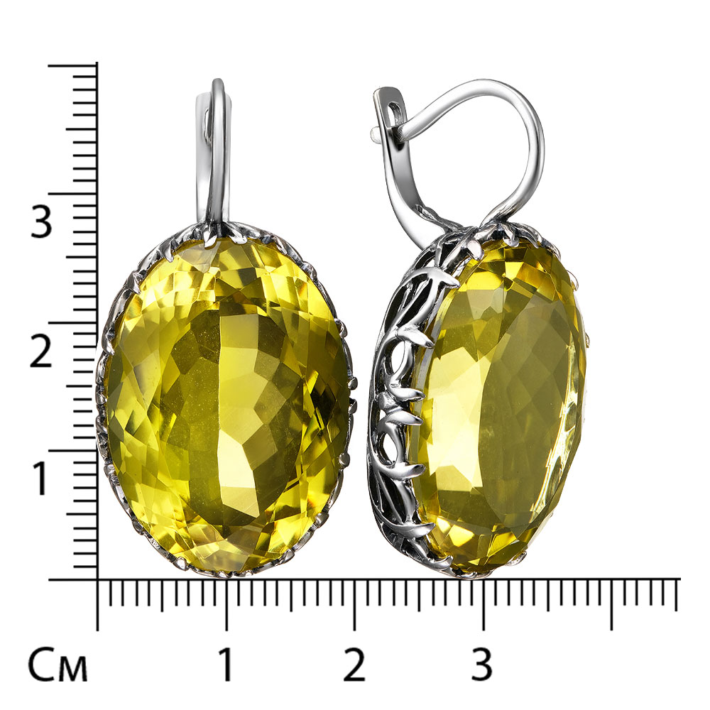 Серебряные серьги 925 пробы; оксидирование; вставки 2 Кварц лимонный;