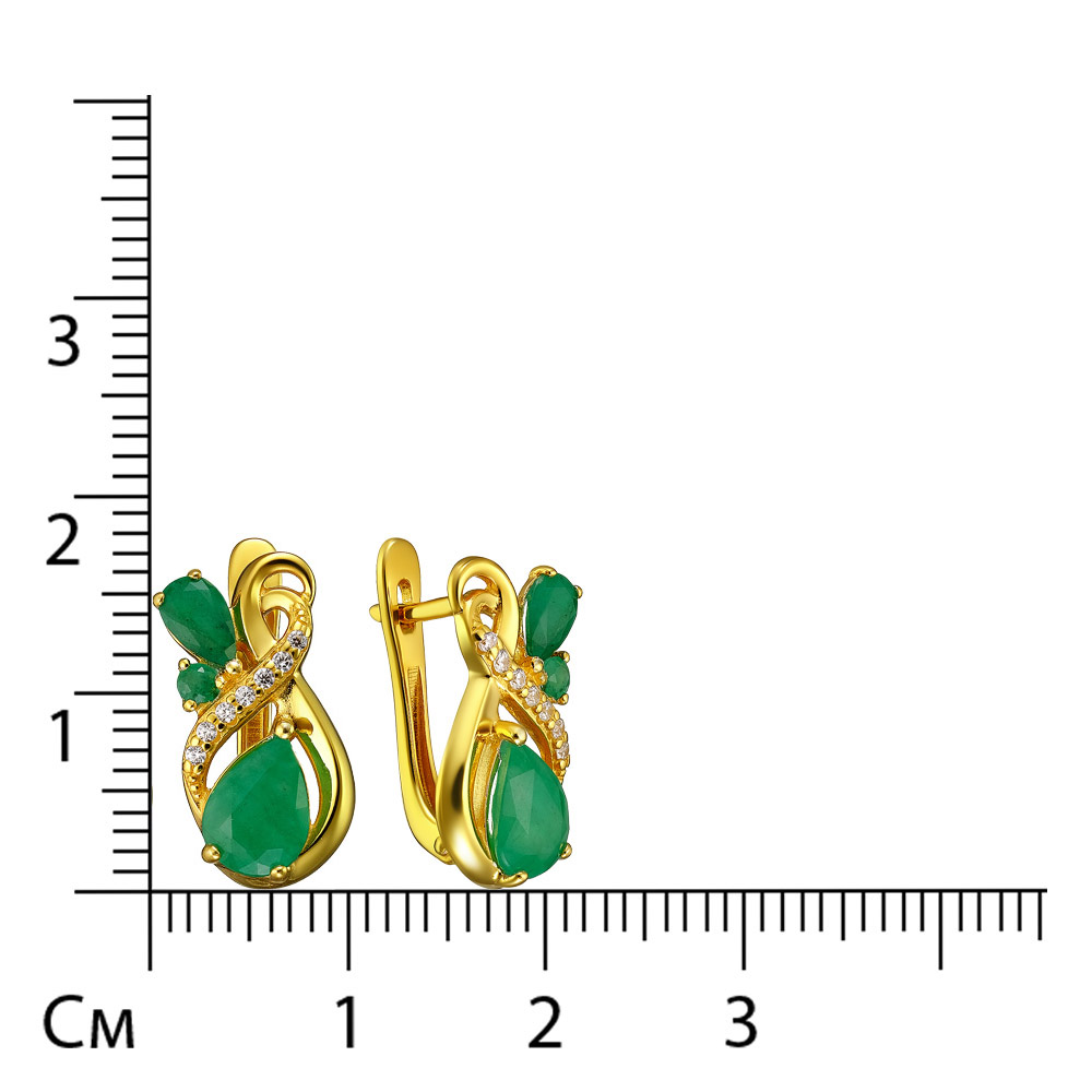 Серебряные серьги 925 пробы; вставки 2 Изумруд (F) 0,06 3/3; 2 Изумруд (F) 0,36 5/3; 2 Изумруд (F) 1