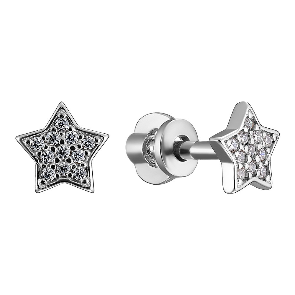 Серебряные серьги-пусеты 925 пробы; вставки 22 Фианит бесцв.;