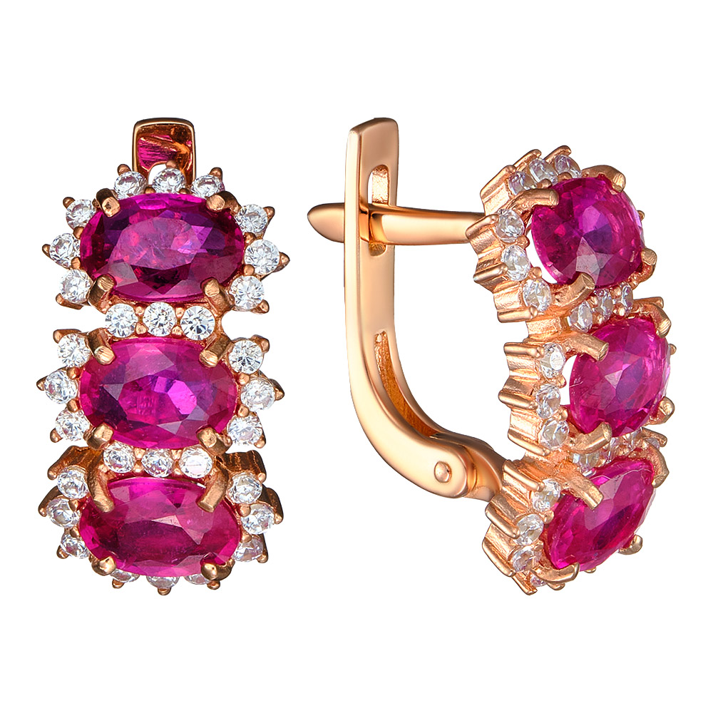 Серебряные серьги 925 пробы; вставки 6 Рубин F/2 3,861; 60 Фианит бесцв.;
