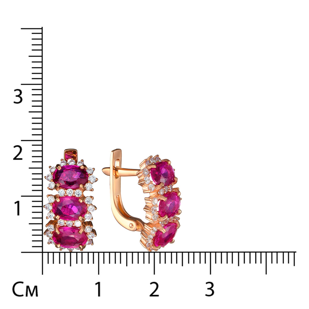 Серебряные серьги 925 пробы; вставки 6 Рубин F/2 3,861; 60 Фианит бесцв.;