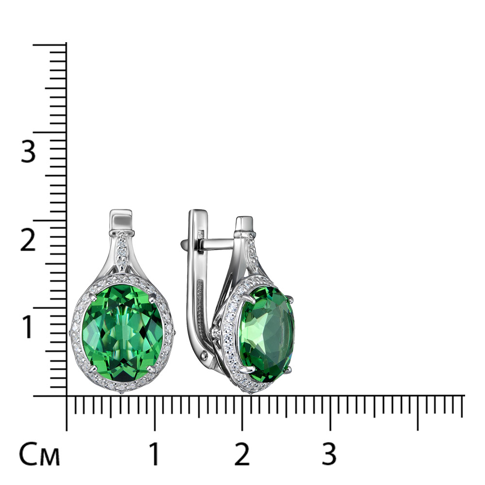 Серебряные серьги 925 пробы; вставки 2 Празиолит; 78 Фианит бесцв.;