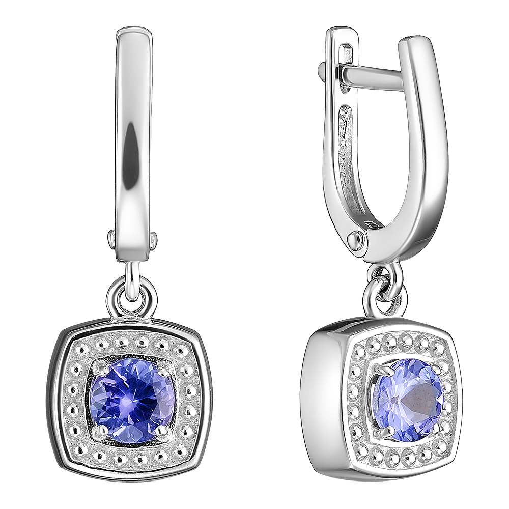 Серебряные серьги 925 пробы; вставки 2 Танзанит;