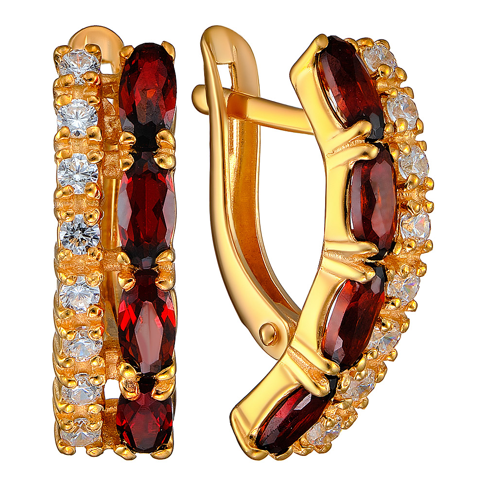 Серебряные серьги 925 пробы; вставки 8 Гранат; 16 Фианит бесцв.;