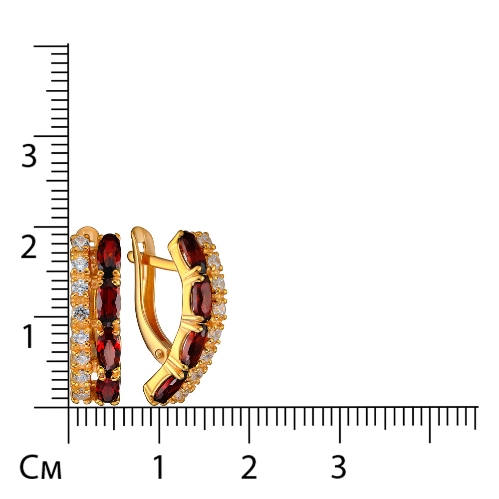 Серебряные серьги 925 пробы; вставки 8 Гранат; 16 Фианит бесцв.;
