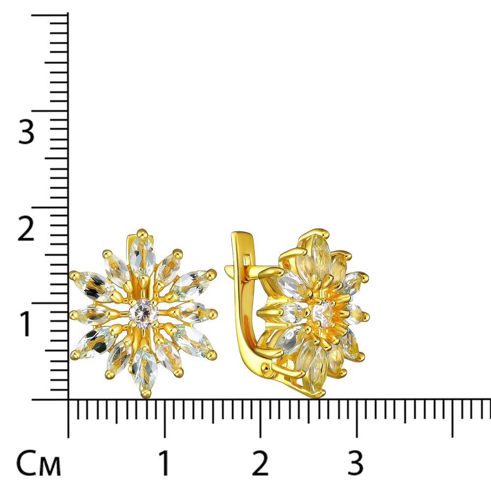 Серебряные серьги 925 пробы; вставки 24 Топаз; 2 Фианит бесцв.;