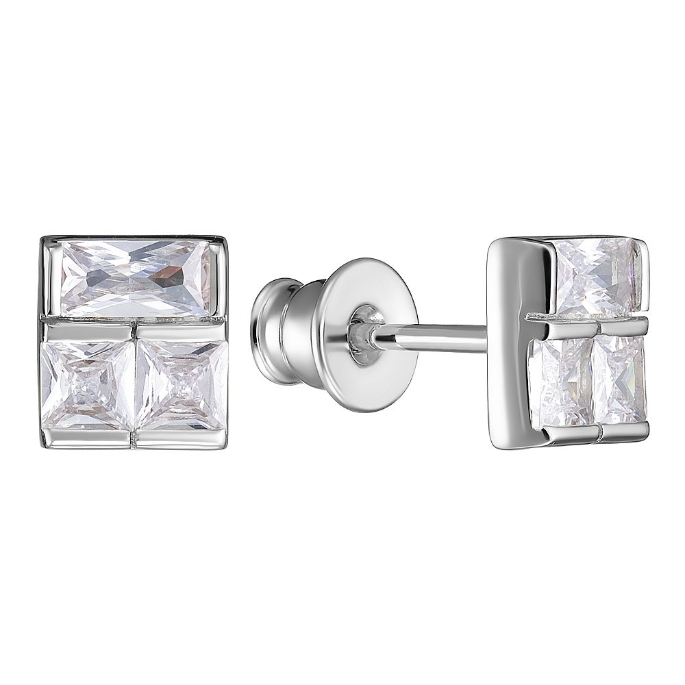 Серебряные серьги-пусеты 925 пробы; вставки 6 Фианит бесцв.;