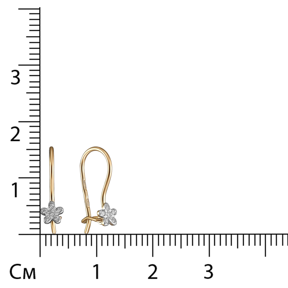 Серьги из золота с фианитами "Цветы"