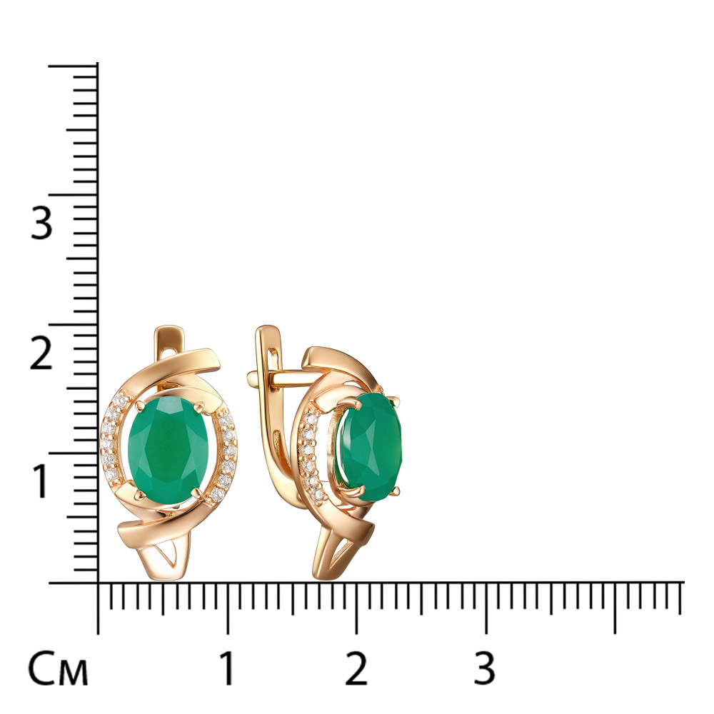 Серебряные серьги 925 пробы; вставки 2 Агат; 24 Фианит бесцв.;