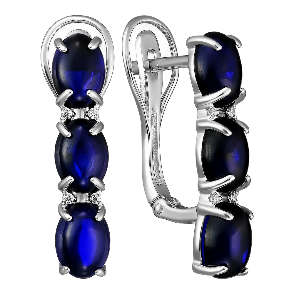 Серебряные серьги 925 пробы; вставки 6 Янтарь; 8 Фианит бесцв.;