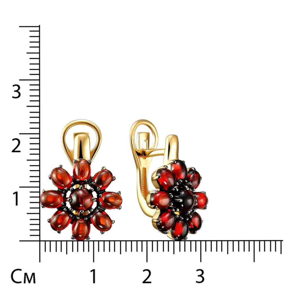 Серебряные серьги 925 пробы; с чернением; вставки 18 Гранат;