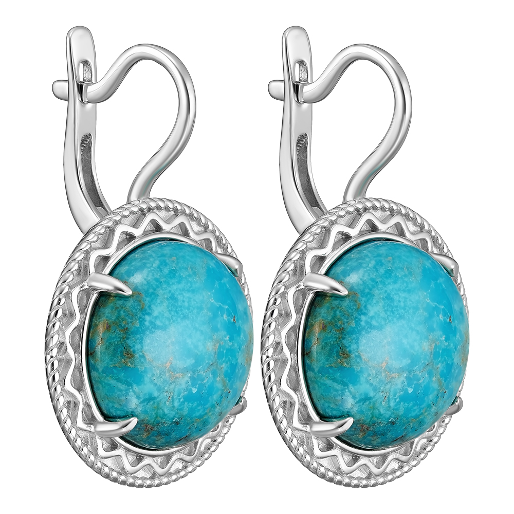 Серебряные серьги 925 пробы; вставки 2 Бирюза нат.;