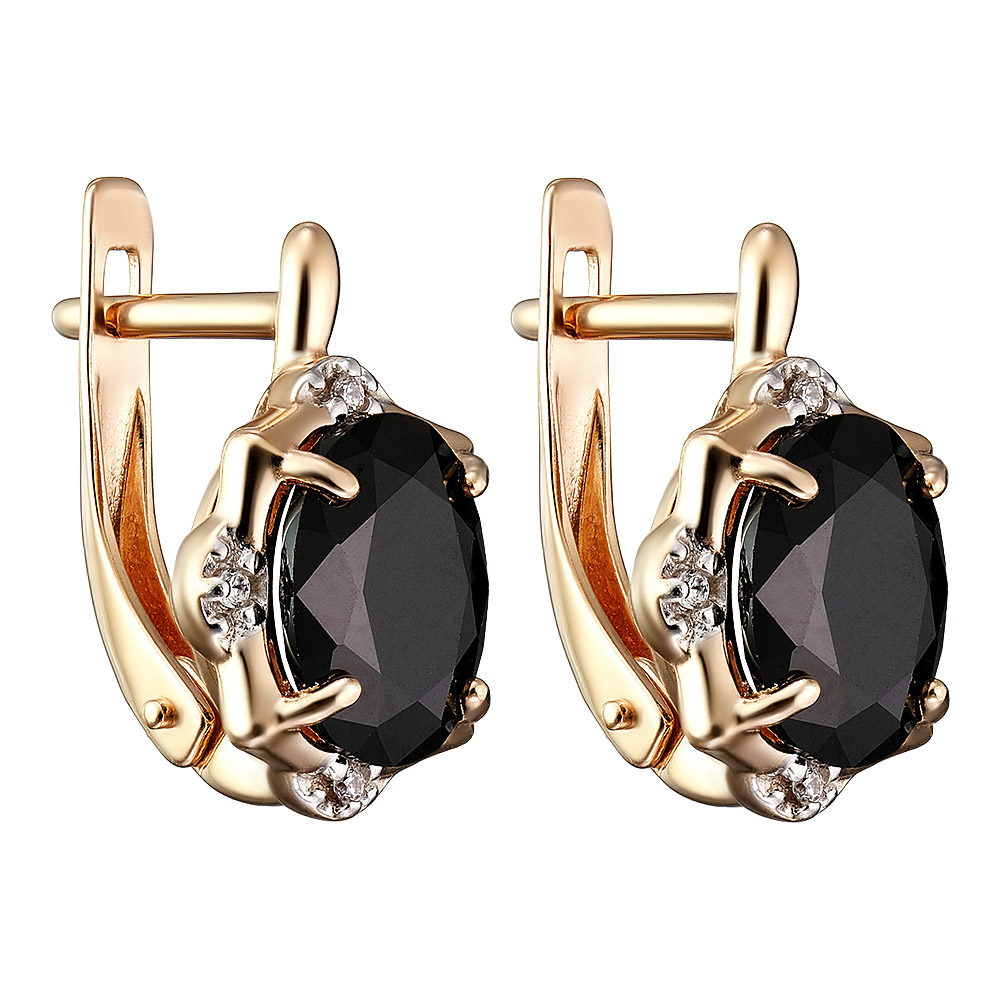 Серебряные серьги 925 пробы; вставки 2 Шпинель черн.; 8 Фианит бесцв.;
