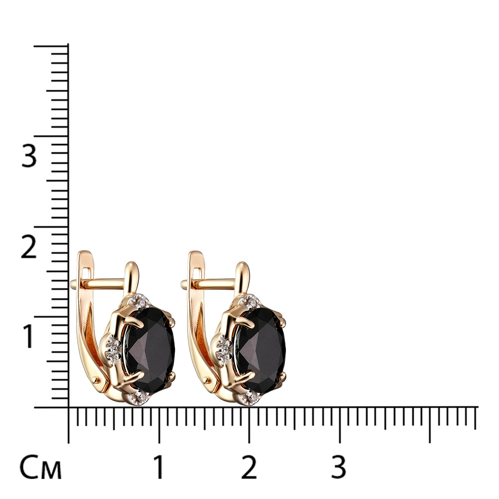 Серебряные серьги 925 пробы; вставки 2 Шпинель черн.; 8 Фианит бесцв.;