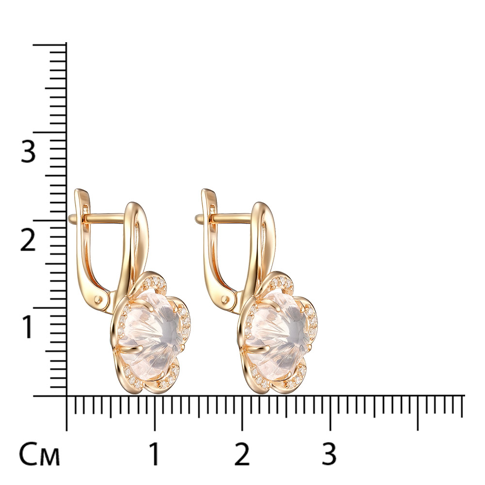 Серебряные серьги 925 пробы; вставки  2 Кварц розовый; 30 Фианит бесцв.;
