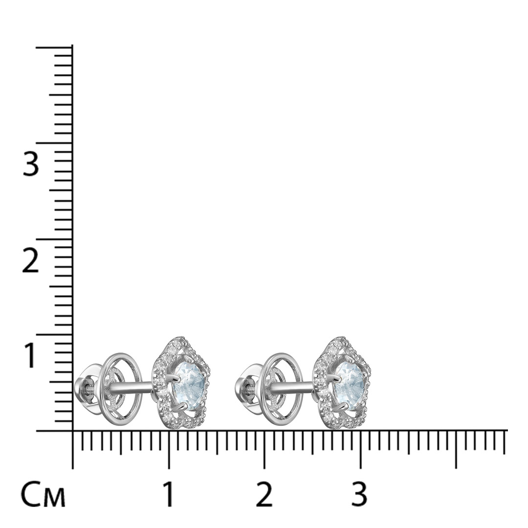Серебряные серьги-пусеты 925 пробы; вставки 2 Топаз; 40 Фианит бесцв.;